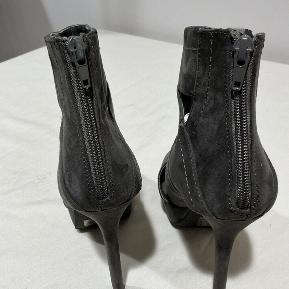 Woman’s Forever 21 Gray Faux Suede Size 7 Platform Strappy Open Toe Ankle Boots - Picture 7 of 8